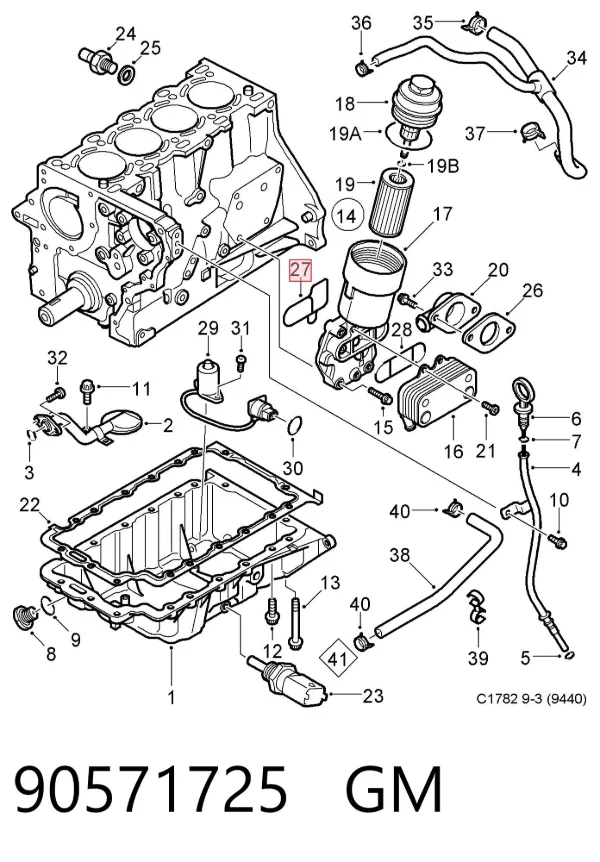 Junta del adaptador del filtro de aceite 90571725 General Motors