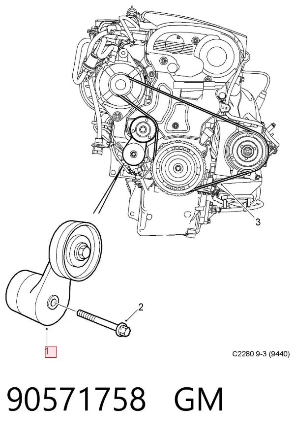 Tensor de correa poli V 90571758 General Motors