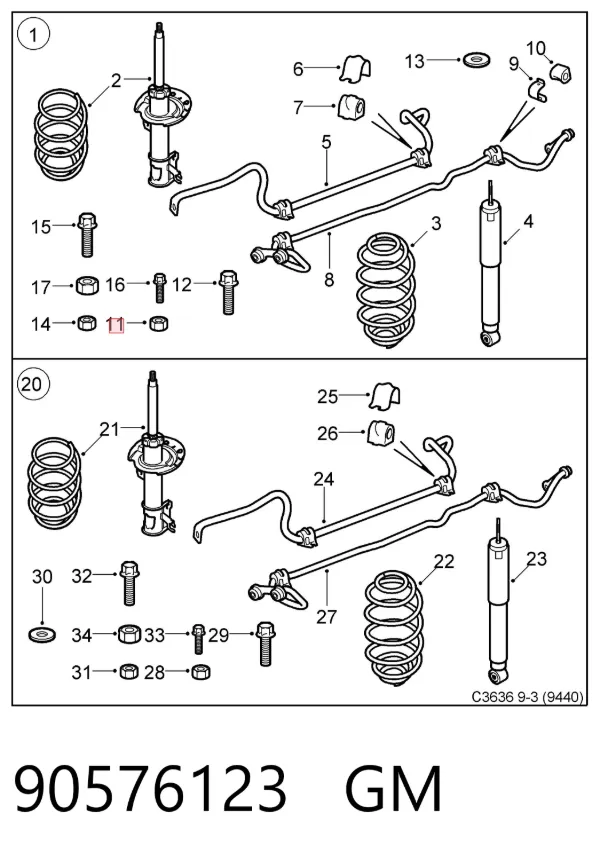 Tuerca del vástago del amortiguador delantero 90576123 General Motors