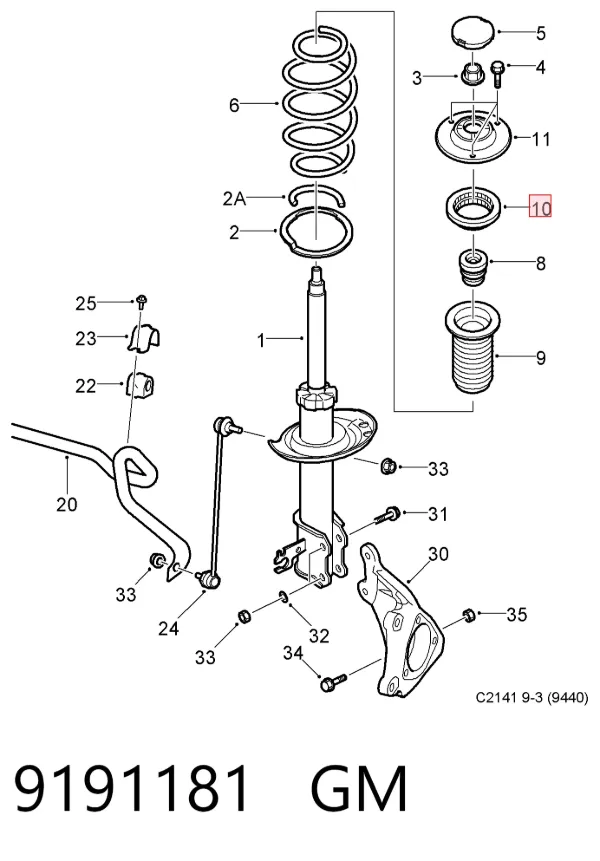 Rodamiento de soporte del amortiguador delantero 9191181 General Motors