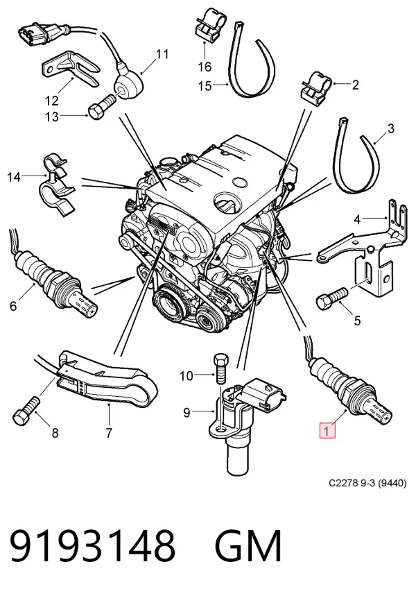 Sensor de oxígeno previo al catalizador 9193148 General Motors