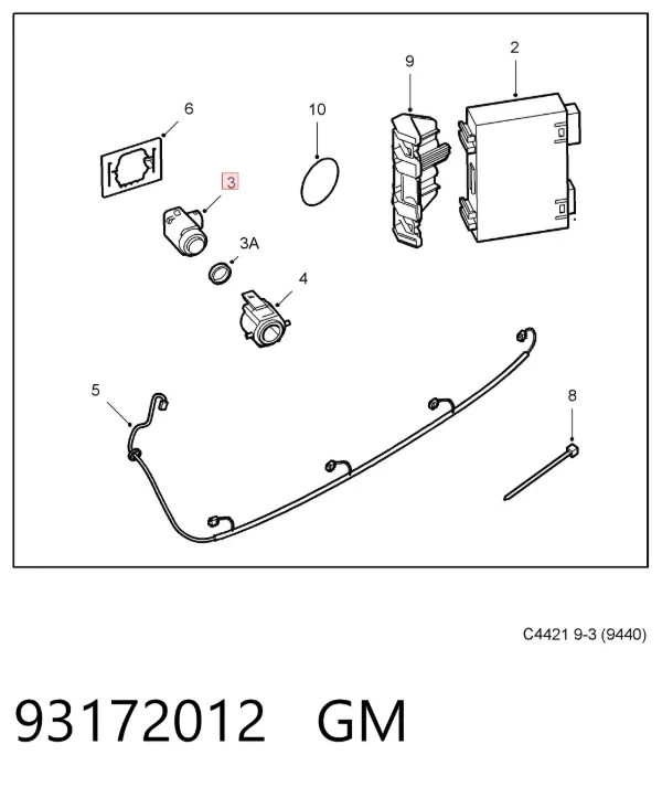Sensor de aparcamiento trasero 93172012 General Motors