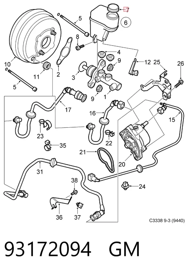 Tapa del depósito del cilindro maestro de freno 93172094 General Motors