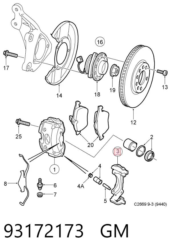 Soporte de la pinza de freno delantera 93172173 General Motors