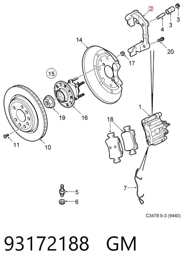 Soporte de la pinza de freno trasera 93172188 General Motors