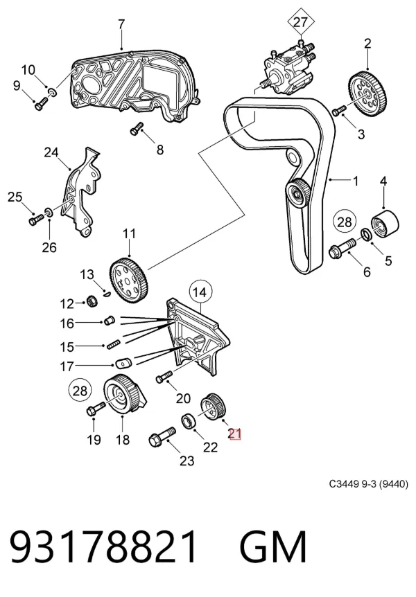 Piñón del cigüeñal 93178821 General Motors