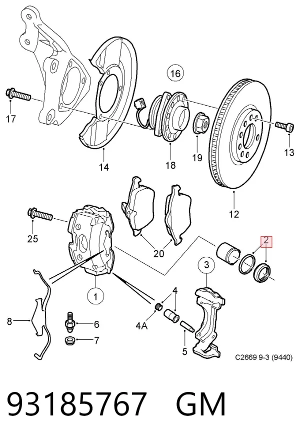 Kit de reparación de pinzas de freno 93185767 General Motors