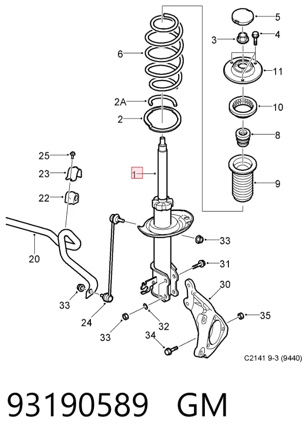 Amortiguador delantero derecho 93190589 General Motors