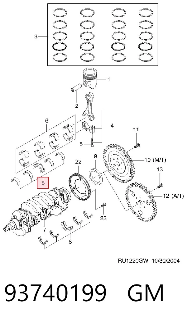 Juego de cojinetes de cigüeñal, estándar, STD 93740199 General Motors