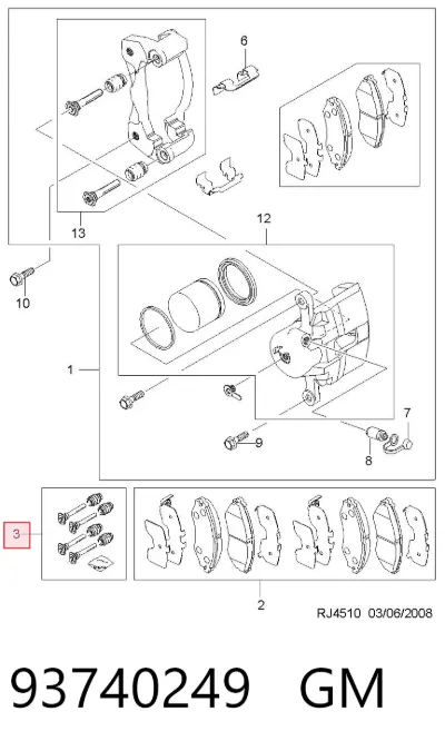 Guía de la pinza de freno delantera GM 93740249
