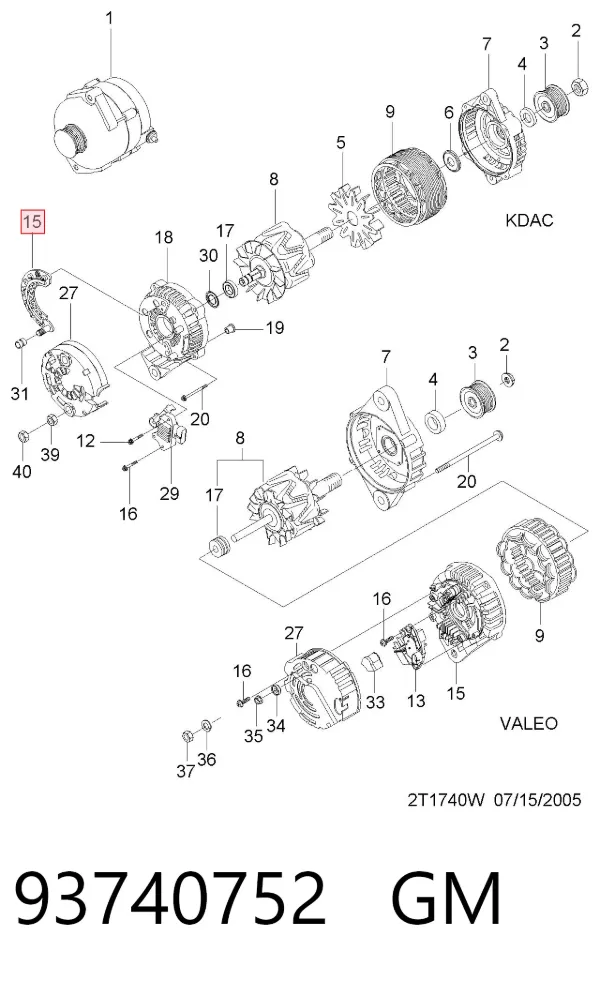 Puente de diodos, alternador 93740752 General Motors