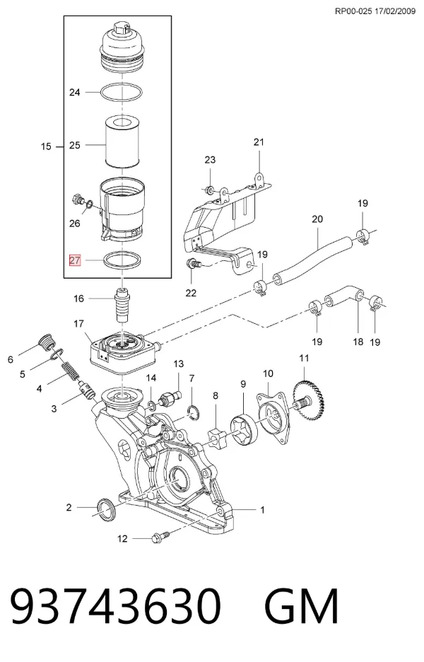 Junta del adaptador del filtro de aceite 93743630 General Motors