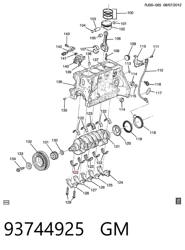 Juego de cojinetes de cigüeñal, estándar, STD 93744925 General Motors