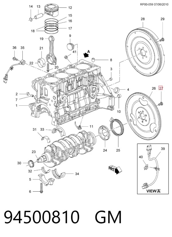 Perno de volante de inercia 94500810 General Motors