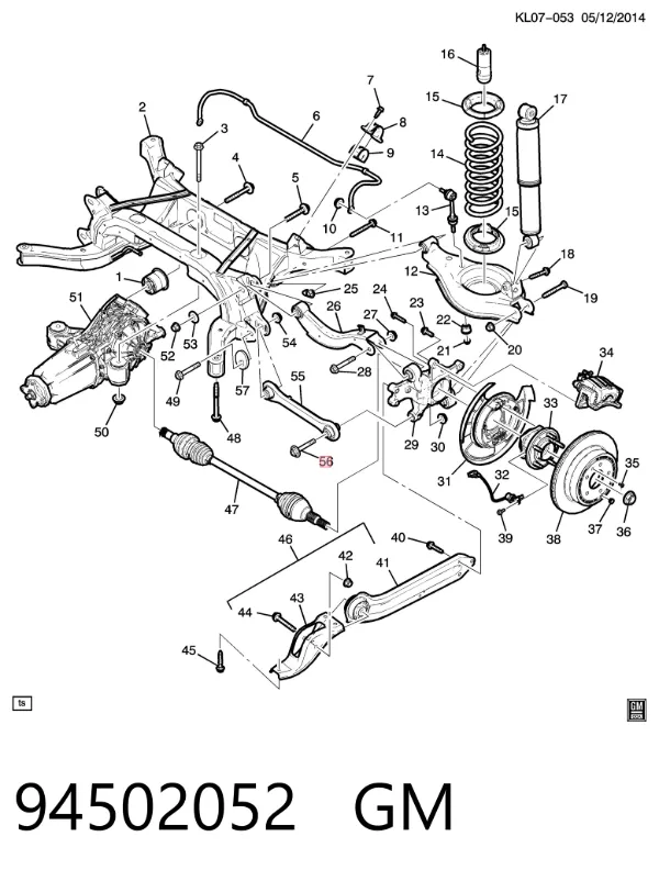 Perno interior del brazo de caída trasero 94502052 General Motors