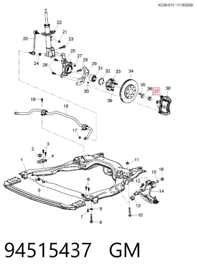 Tuerca del cubo de la rueda delantera GM 94515437