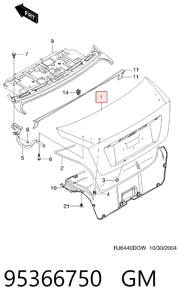 Tapa maletero 95366750 General Motors