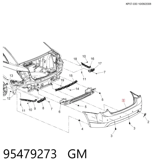 Parachoques trasero 95479273 General Motors