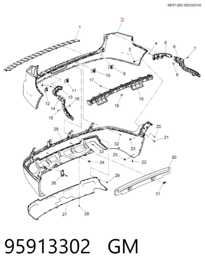 Parachoques trasero, parte superior GM 95913302