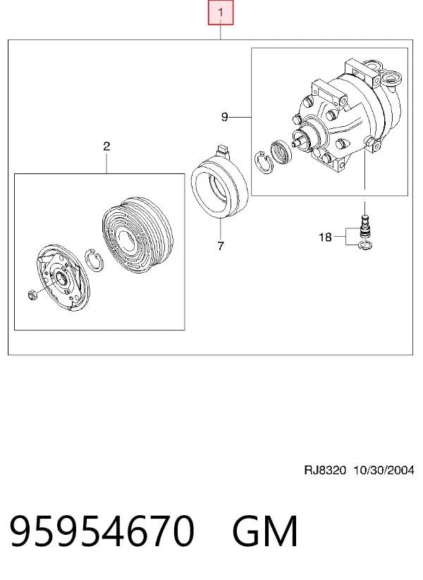 Compresor de aire acondicionado 95954670 General Motors