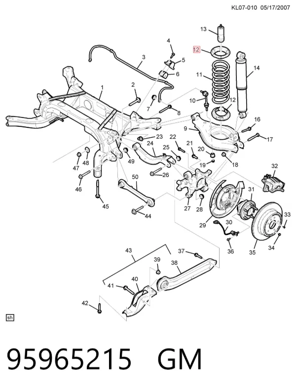 Aislador de resorte trasero inferior de goma 95965215 General Motors
