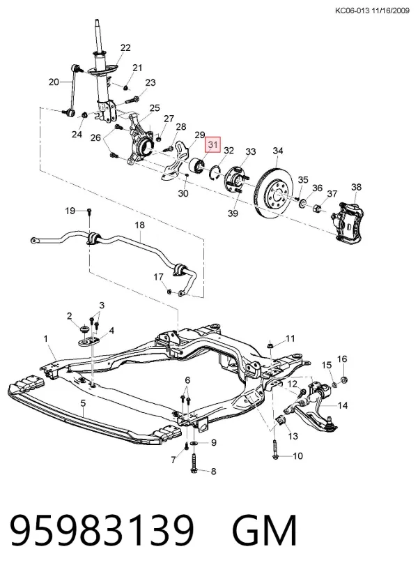 Cojinete de rueda delantero 95983139 General Motors