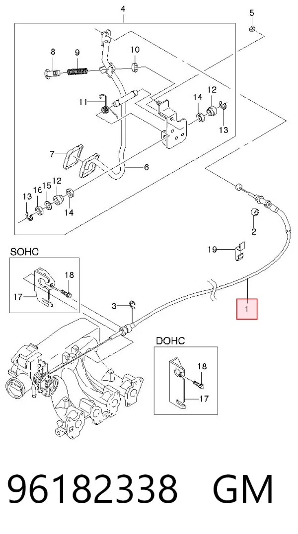 Cable del acelerador 96182338 General Motors