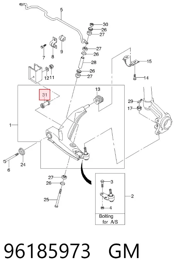 Silentblock del brazo de suspensión 96185973 General Motors