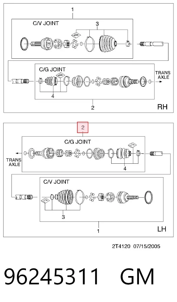 Junta homocinética interna delantera 96245311 General Motors