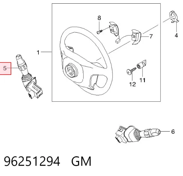 Conmutador derecho de la columna de dirección 96251294 General Motors