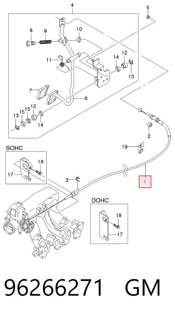 Cable del acelerador 96266271 General Motors