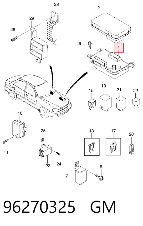 Carcasa de la caja de fusibles 96270325 General Motors