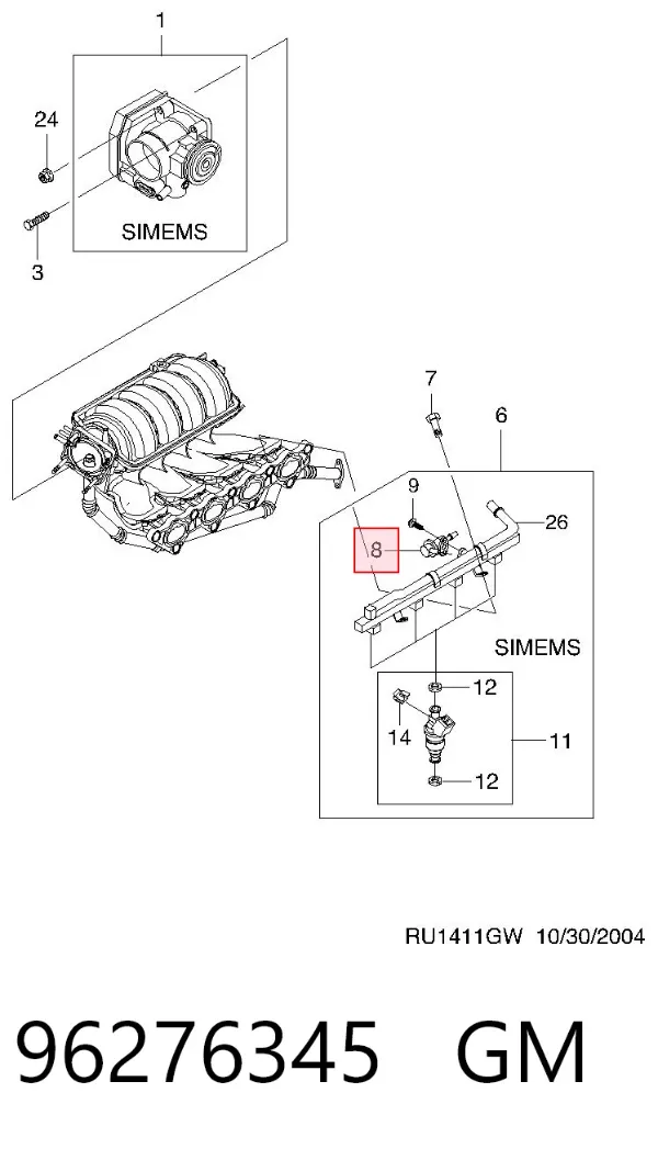 Regulador de presión de combustible 96276345 General Motors