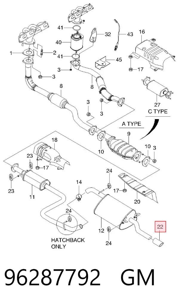 Cola de escape 96287792 General Motors