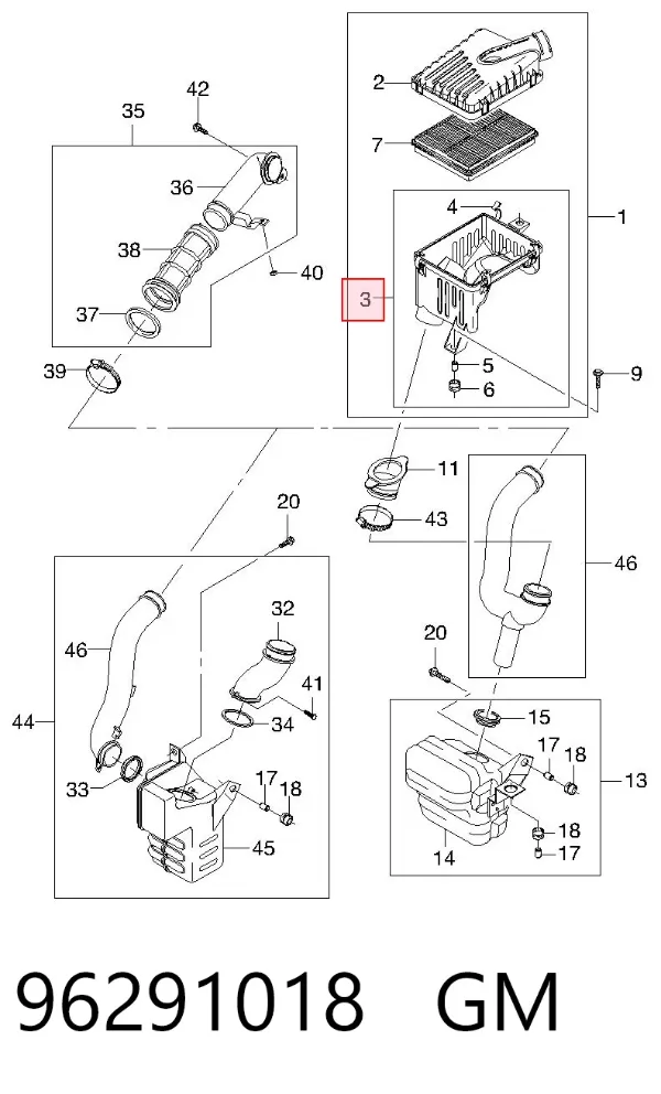 Caja del filtro de aire, parte inferior 96291018 General Motors