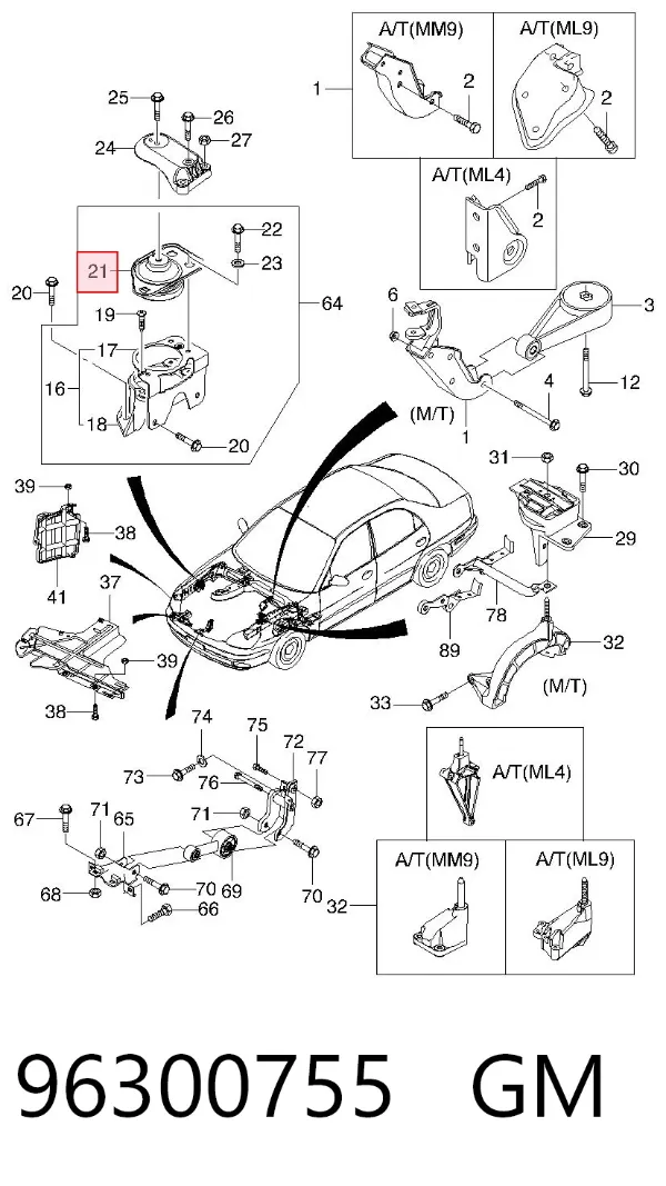 Soporte de motor derecho 96300755 General Motors