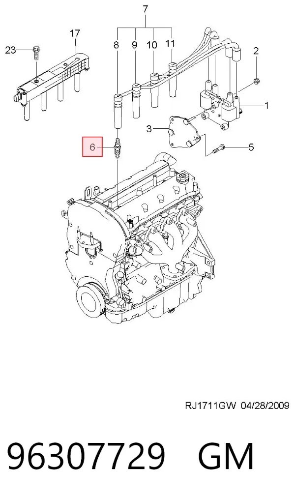 Bujía 96307729 General Motors