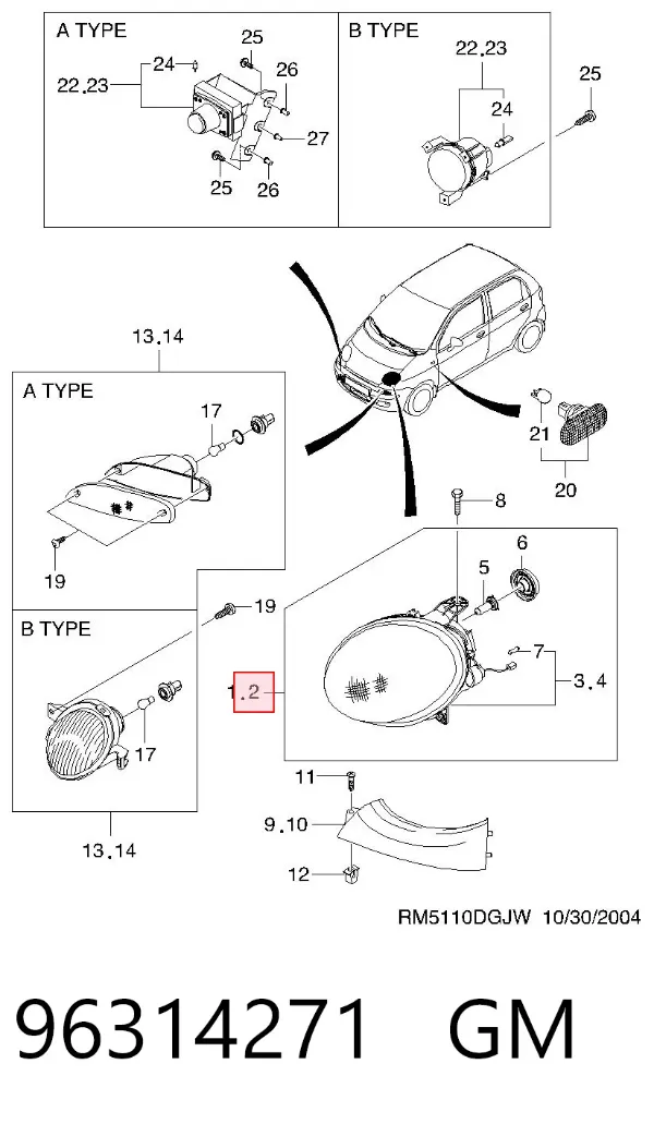 Faro derecho 96314271 General Motors
