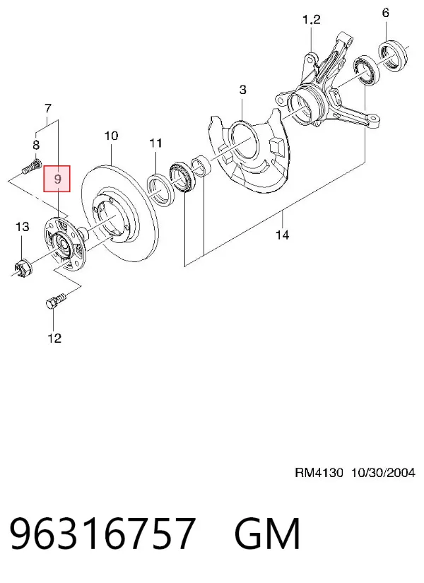 Buje de rueda delantero 96316757 General Motors