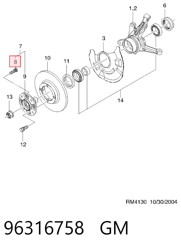 Espárrago de rueda trasera 96316758 General Motors