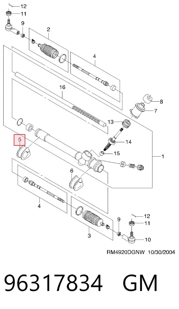 Buje de fijación derecho de la cremallera de dirección 96317834 General Motors