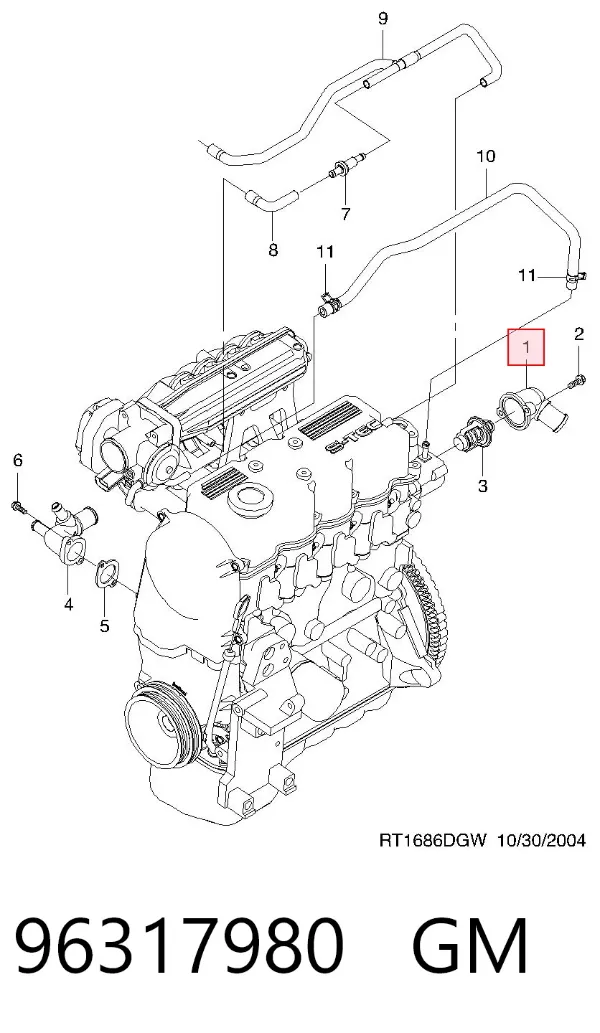 Caja de termostato 96317980 General Motors