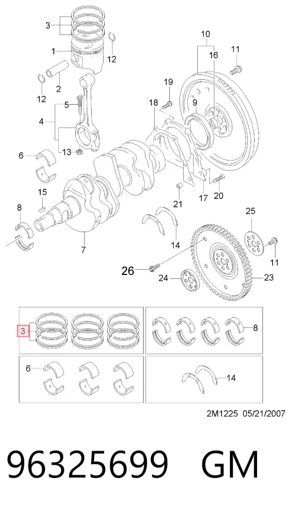 Aros de pistón para 1 cilindro, STD 96325699 General Motors
