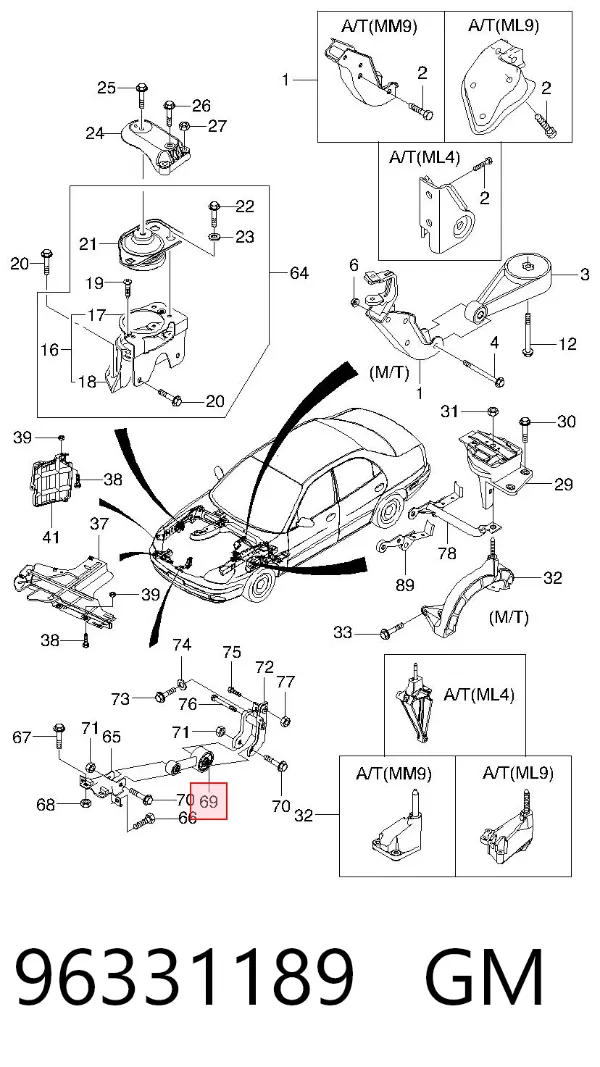 Soporte de motor delantero 96331189 General Motors
