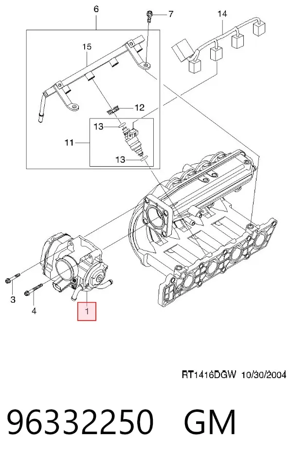 Cuerpo de mariposa 96332250 General Motors