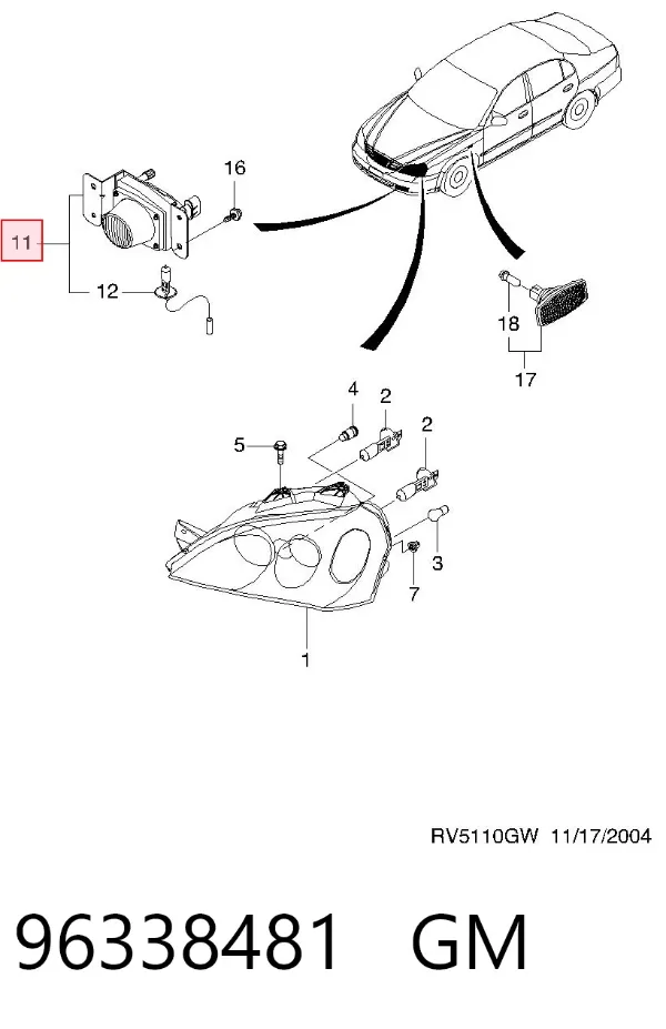 Luz antiniebla izquierdo 96338481 General Motors