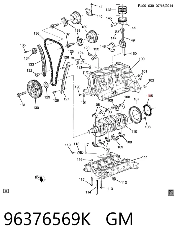 Retén de cigüeñal 96376569K General Motors