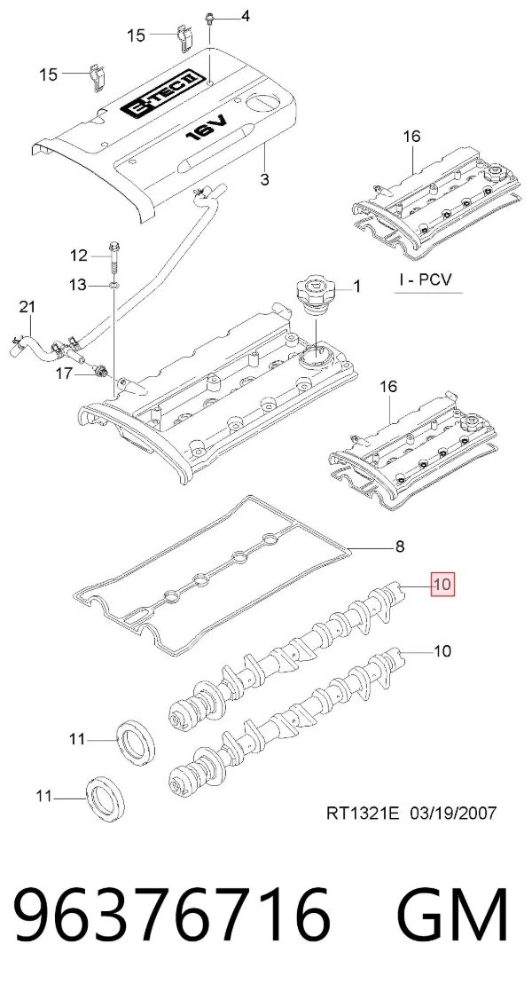 Árboles de levas 96376716 General Motors
