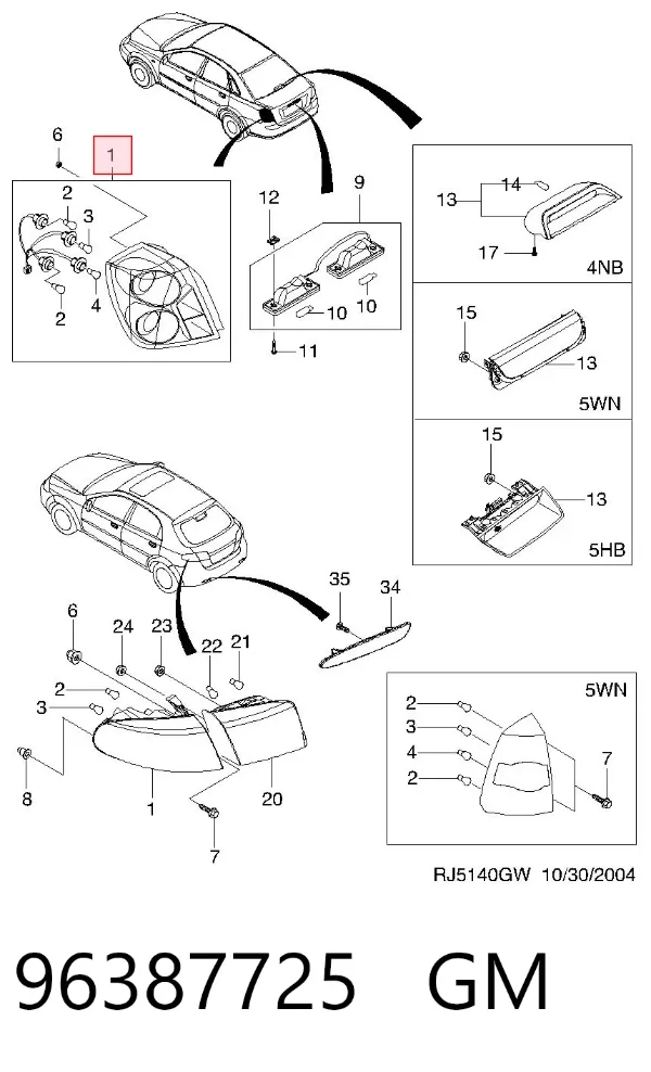 Piloto trasero exterior derecho 96387725 General Motors