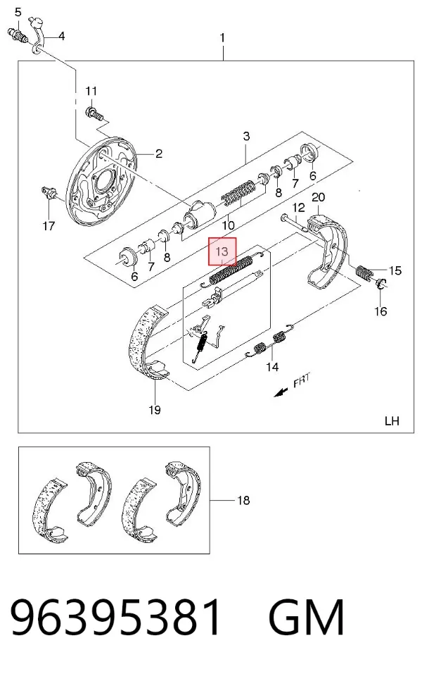 Kit de montaje de zapatas de freno traseras 96395381 General Motors
